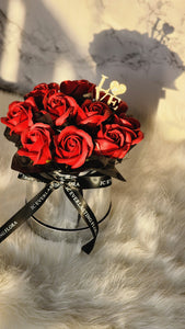 Silver Bucket of Roses (Red Soap Roses)